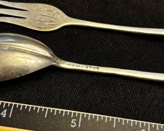 S5 - 40 grams. George W. Shiebler & Co. demitasse spoon and pastry fork. sterling silver 3298 "EBY"
