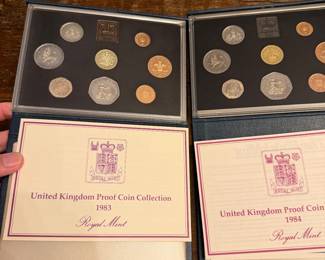 S56 - $150. Set of 8 United Kingdom Proof Coin Collections. 1983, 84, 85, 87, 88, 89, 91, 93. 