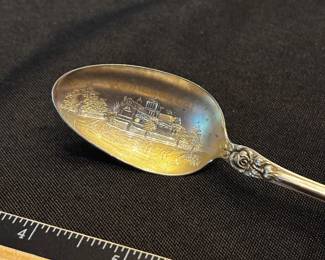 S8 - $25. 16 gram R. Wallace & Sons sterling spoon. Monogrammed "LU" or "LV" PAT.1898 Springborg.