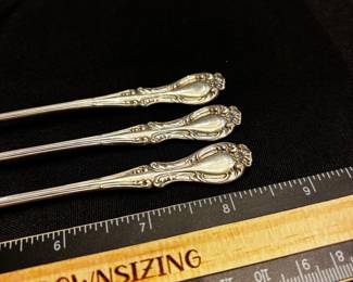 S4 - $95. 55.7 gram. 3pc Sterling Cocktail Forks. Marked PAT.97.