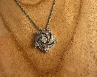 S62 - $425. 14 Kt. White Gold Necklace & Pendant with Diamond. Necklace is 17". Total weight is 4.4 grams. Necklace alone is 2.2. 