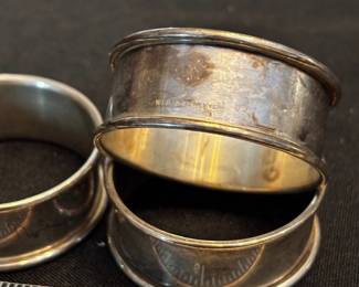 S45 - $125. 54 grams. 3 pc Sterling Silver Napkin Ring Set.
