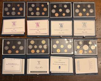 S56 - $150. Set of 8 United Kingdom Proof Coin Collections. 1983, 84, 85, 87, 88, 89, 91, 93. 