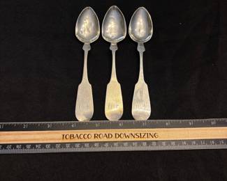 S33 - $75. 42 grams, 3 pc sterling silver spoon set. Monogrammed "AM"