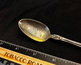 S8 - $25. 16 gram R. Wallace & Sons sterling spoon. Monogrammed "LU" or "LV" PAT.1898 Springborg.