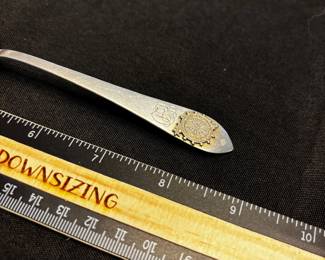 S6 - $50. 28 gram Sterling Spoon. J.E. Caldwell & CO  front monogrammed: "ED" back: "Eleanor Daughtry by Washington-Custis Chapter D.H.R. 1938"