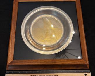 S52 - $325. 180 Grams.  Framed Sterling Silver Virginia Tech Plate. Inlaid with 24kt gold.
