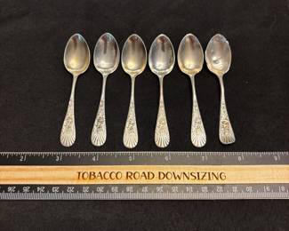 S3 - $55. 33.9 grams, 6 pc Frank M Whiting sterling spoons. Monogrammed "EBW"
