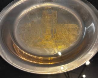 S52 - $325. 180 Grams.  Framed Sterling Silver Virginia Tech Plate. Inlaid with 24kt gold.