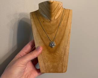 S62 - $425. 14 Kt. White Gold Necklace & Pendant with Diamond. Necklace is 17". Total weight is 4.4 grams. Necklace alone is 2.2. 