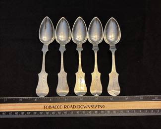 S32 - $145. 84 grams, C.D. Clark 5 pc Sterling silver spoon set. Monogrammed "Williams"