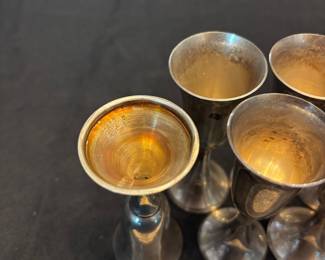 S50 - $1000. 37.6 grams each (451.2 total), 12 pc, Stieff Sterling Silver Cordial Cup Set. Includes protective bags and *Original* Stieff Box. 