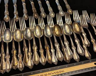 S1 - $2500. 35 pc Towle Sterling Silver Flatware Set. 8 dinner forks, 8 salad forks, 9 dessert spoons, 1 dinner spoon, 9 butter knives. Weight available upon request. 