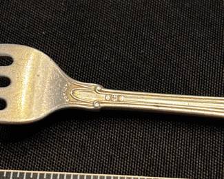 S12 - $40. 26 gram sterling silver fork. Monogrammed "RBD" PAT 1903