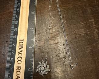 S62 - $425. 14 Kt. White Gold Necklace & Pendant with Diamond. Necklace is 17". Total weight is 4.4 grams. Necklace alone is 2.2. 