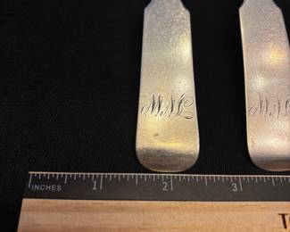S31 - $425. 256 grams, 6pc C.D Clark sterling silver serving spoon set. Monogrammed "JVW" 