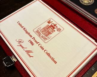 S55 - $20. 1986 United Kingdom Proof Coin Collection with Certificate of Authenticity. Red Leather Case. 