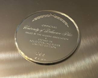 S53 - $325. 184 grams. Framed Sterling Silver University of Delaware Plate. 