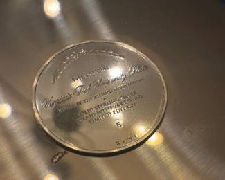 S52 - $325. 180 Grams.  Framed Sterling Silver Virginia Tech Plate. Inlaid with 24kt gold.