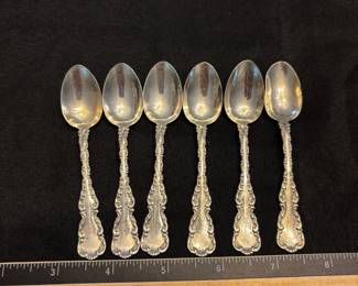S28 - $95. 48 grams, 6 pc sterling silver spoon set. Monogrammed "W"