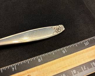 S2 - $7,000. 121pc Steiff Sterling Silver Flatware Set. Monogrammed "D". 17 dinner forks, 19 salad forks, 12 dinner knives, 6 butter knives, 1 fish knife, 10 iced tea spoons, 10 soup spoons, 11 dessert spoons, 8 dinner spoons, 11 butter/cheese spreaders, 7 serving spoons, 2 serving forks, 2 gravy ladles, 2 pie/cake serving spatulas, 1 small ladle, 1 olive fork, 1 carving fork. Weight available upon request. 