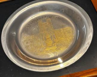 S52 - $325. 180 Grams.  Framed Sterling Silver Virginia Tech Plate. Inlaid with 24kt gold.