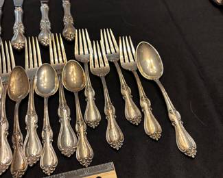 S1 - $2500. 35 pc Towle Sterling Silver Flatware Set. 8 dinner forks, 8 salad forks, 9 dessert spoons, 1 dinner spoon, 9 butter knives. Weight available upon request. 