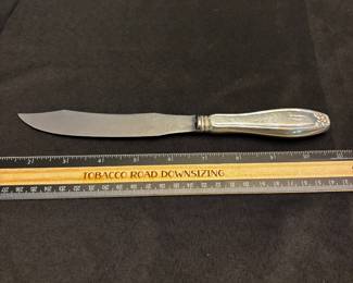 S2 - $7,000. 121pc Steiff Sterling Silver Flatware Set. Monogrammed "D". 17 dinner forks, 19 salad forks, 12 dinner knives, 6 butter knives, 1 fish knife, 10 iced tea spoons, 10 soup spoons, 11 dessert spoons, 8 dinner spoons, 11 butter/cheese spreaders, 7 serving spoons, 2 serving forks, 2 gravy ladles, 2 pie/cake serving spatulas, 1 small ladle, 1 olive fork, 1 carving fork. Weight available upon request. 