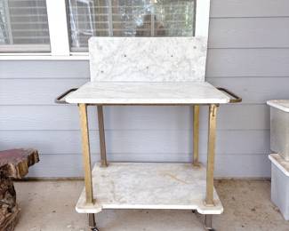 Antique Brass & Marble Rolling Washstand