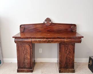 Antique Mid-19th-Century Mahogany Double Pedestal Sideboard Desk