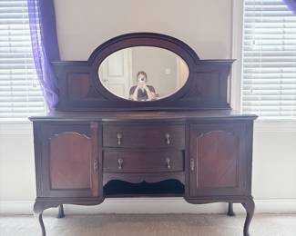 Vintage Queen Anne-Style Sideboard -> this item is available to purchase for pre-sale. Here's the link to our website: https://www.pureandsimplecarolinas.com/shop/belmont
