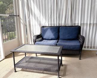 Rectangular Outdoor Resin Wicker Coffee Table & Resin Wicker Loveseat