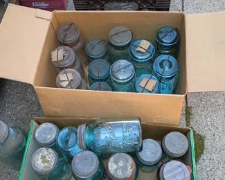 Blue Ball and some clear canning Jars