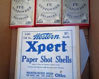 Vintage powder tins and shot shells