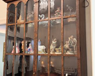 Lighted cabinet with arched glass pane doors 90"h x 42"w x 13.5"d
