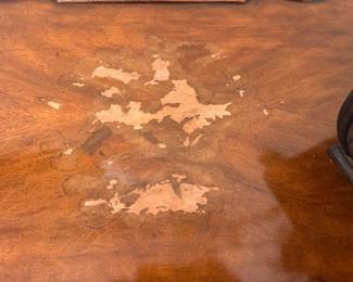 Chippendale-style mahogany tray-top side table, shaped top on conforming case, carved cabriole legs terminating in ball and claw feet . Veneer loss to tabletop  27"h x 33"w x 20"d 
