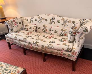 Chippendale-style camelback sofa 30"h x 86.5" long x 33"d