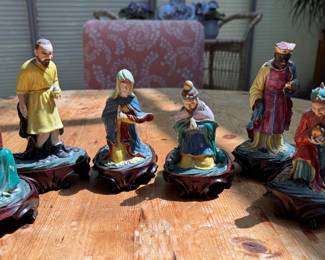 Chinese ceramic nativity figures on stands 