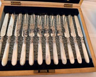 Antique pearl handled dessert set