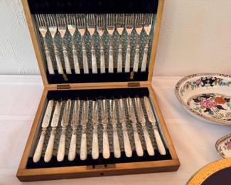 Antique pearl handled dessert set