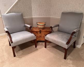 Pr. Georgian-style lolling chairs   1 as is  40"h x 29"w x 28"d 