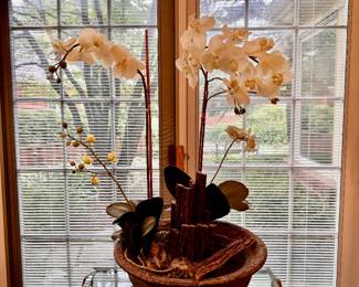 Dramatic faux orchid arrangement  33"h 