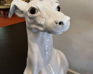 Pr. life-size Italian white glazed terra cotta  greyhounds  35"h x 24" x 18"d  one tail needs repair