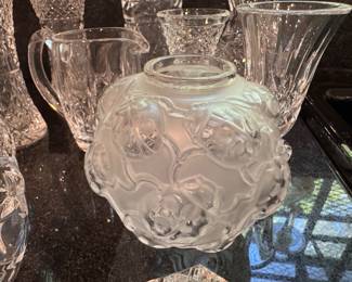 Small Lalique vase with ladybugs   4"