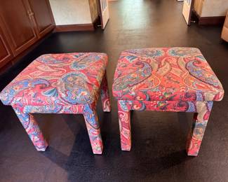 Pr. custom upholstered stools   18"h x 18" square