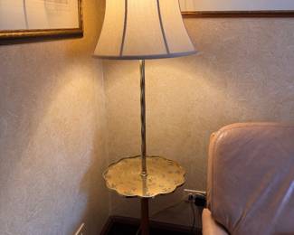 Brass lamp table with etched flowers, birds and bats design