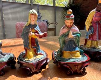 Chinese ceramic nativity figures on stands 