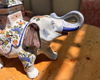 Tiffany French fience elephant tulipiere - repaired with chip - 23"h x 15"w