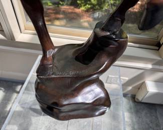 Bronze jockey sculpture after Paul Gayrard     35"h x 34"w x 12"d 