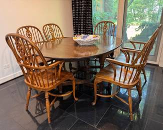 English oak gate leg table with 6 English Windsor armchairs